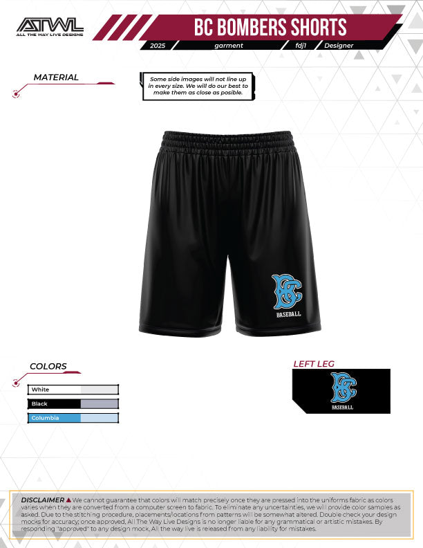 Buffalo Creek Bombers mens cut Full Dye Shorts