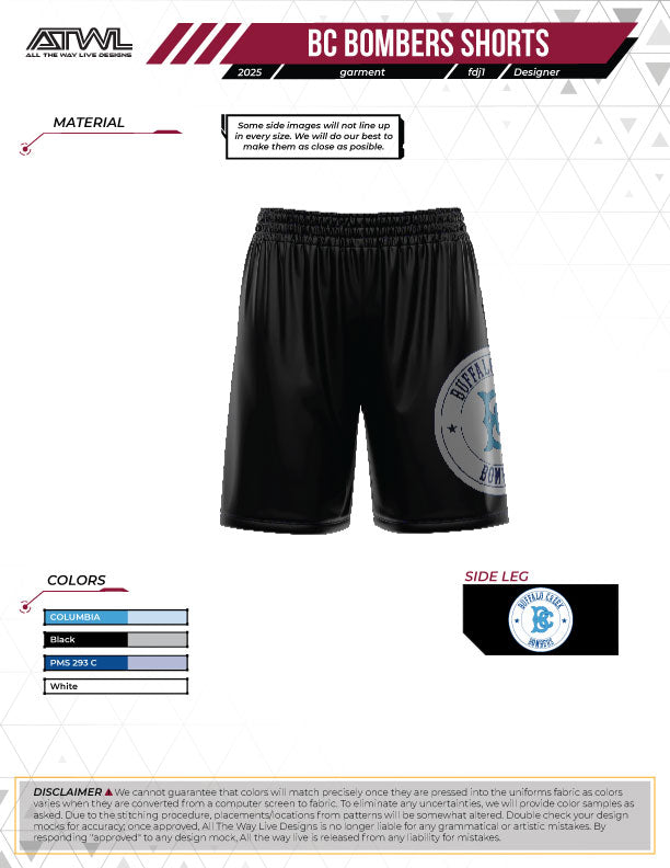 Buffalo Creek Bombers mens cut Full Dye Shorts