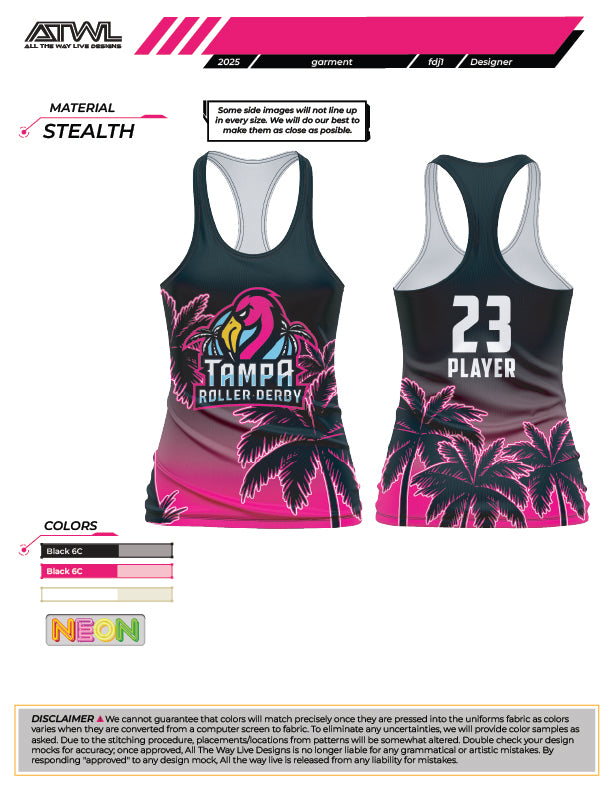 Tampa Roller Derby Black Full Dye Women's Cut Racerback Jersey
