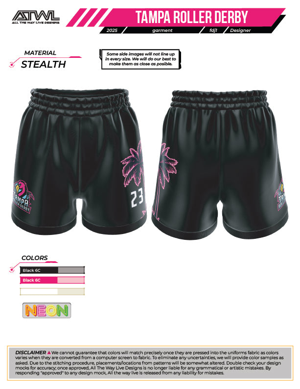 Tampa Roller Derby womens cut 5inch inseam Full Dye Shorts