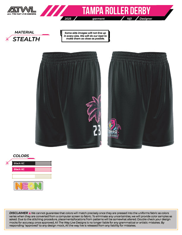 Tampa Roller Derby mens cut Full Dye Shorts
