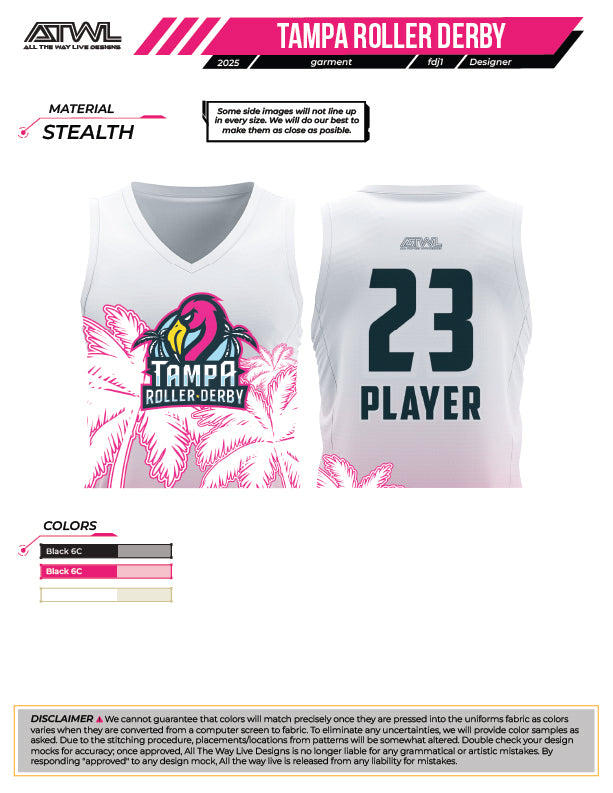 Tampa Bay Roller Derby Women's Crew Cut 3/4 length Crop Top Sleeveless Jersey