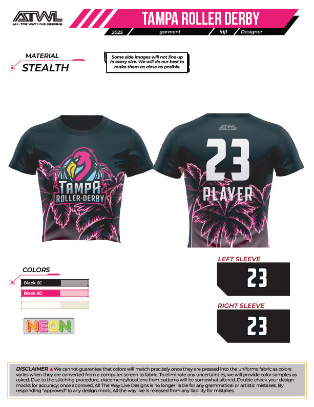 Tampa Bay Roller Derby Women's Crew Cut 3/4 length Crop Top Jersey
