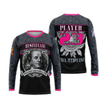 Load image into Gallery viewer, Hustle Gang  Money never sleeps Black/Pink Men's Full-Dye Long Sleeve Jersey