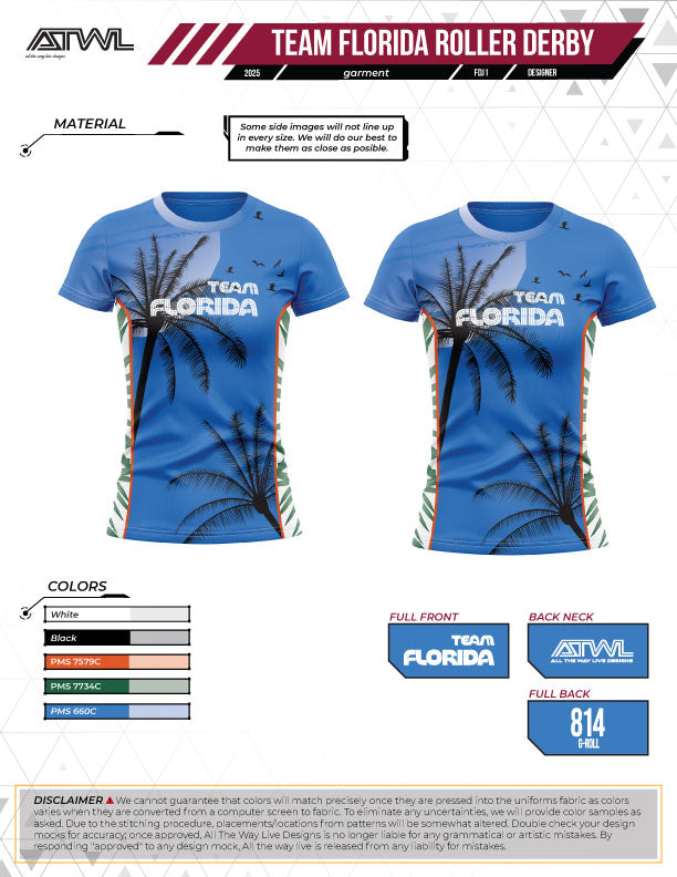 Team Florida Roller Derby Women's Crew Cut Jersey