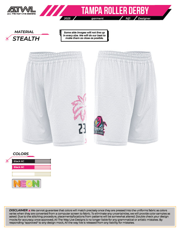 Tampa Roller Derby mens cut Full Dye Shorts
