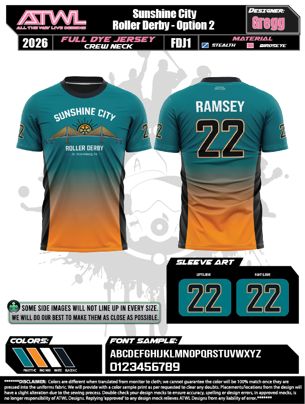 Sunshine City Roller Derby Mens Cut Full dye Jersey