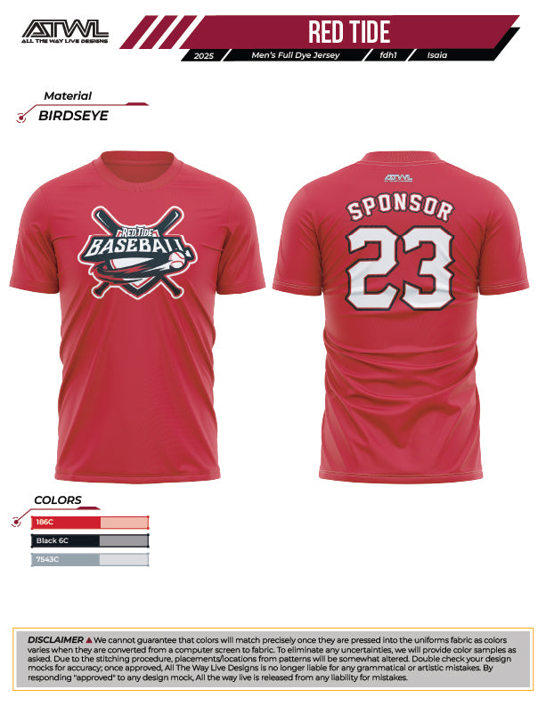 Red Tide Mens Cut Practice Full dye Jersey (Red)