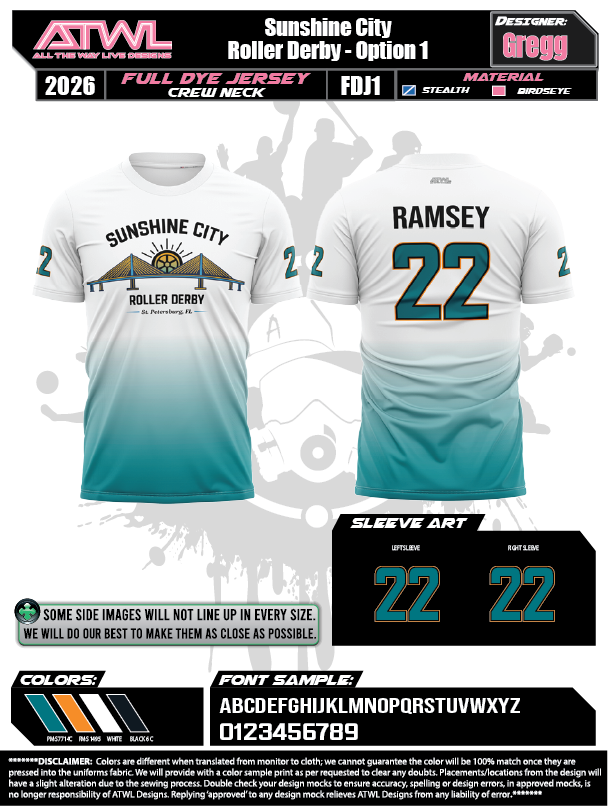 Sunshine City Roller Derby Mens Cut Full dye Jersey