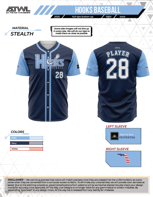 Hooks Navy Full Button Full Dye Men's Jersey