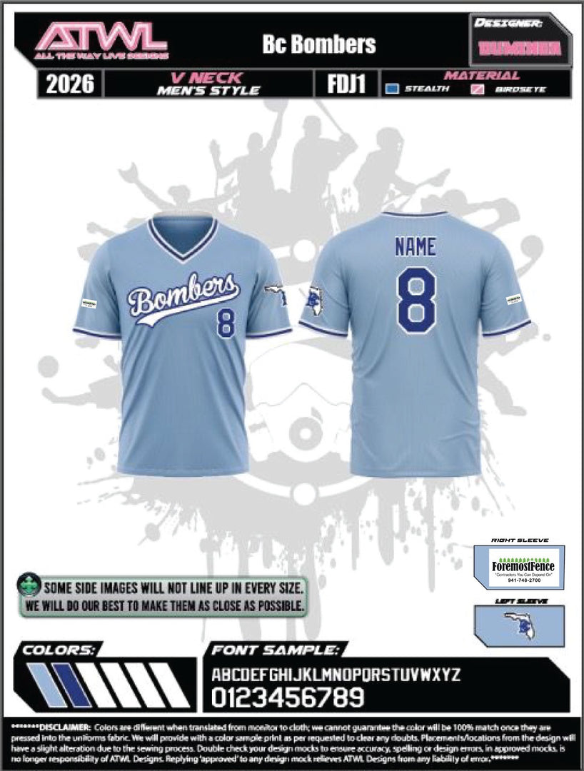 Buffalo Creek Bombers Carolina V-neck Game Men's full dye Jersey