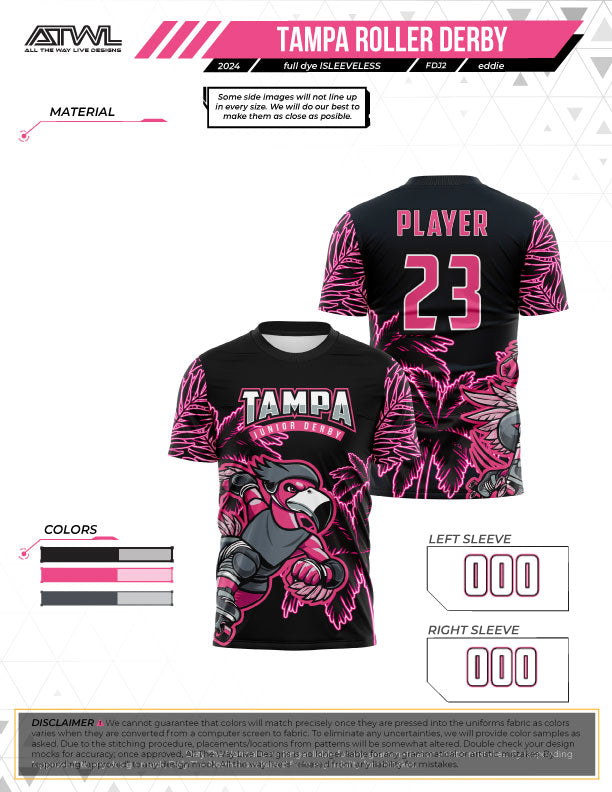 Tampa Jr Roller Derby Mens Cut Full dye Jersey