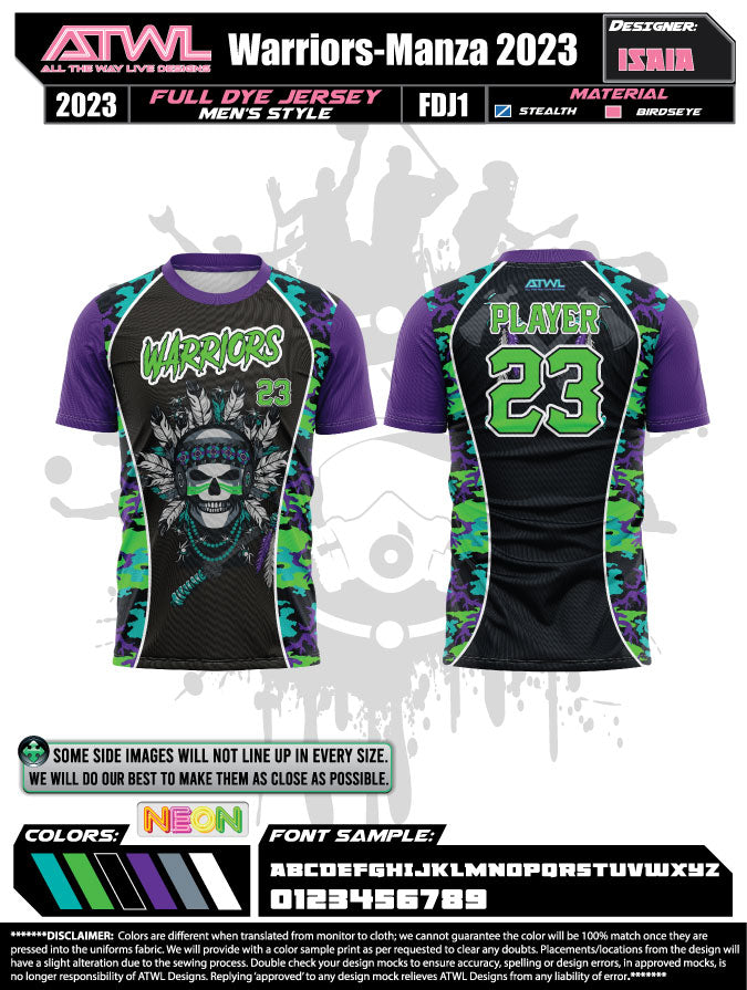Warriors Black Camo Men's Full Dye Jersey