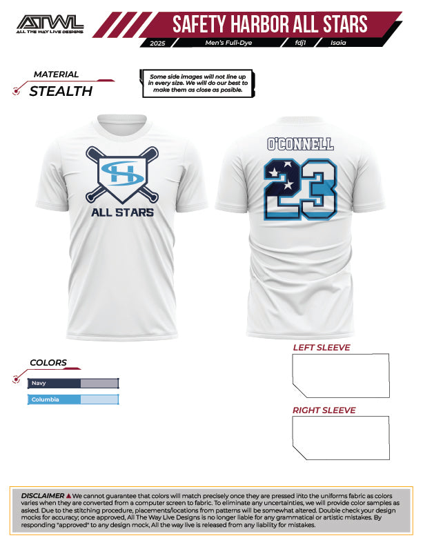 Safety Harbor All Stars White Sub dye jersey