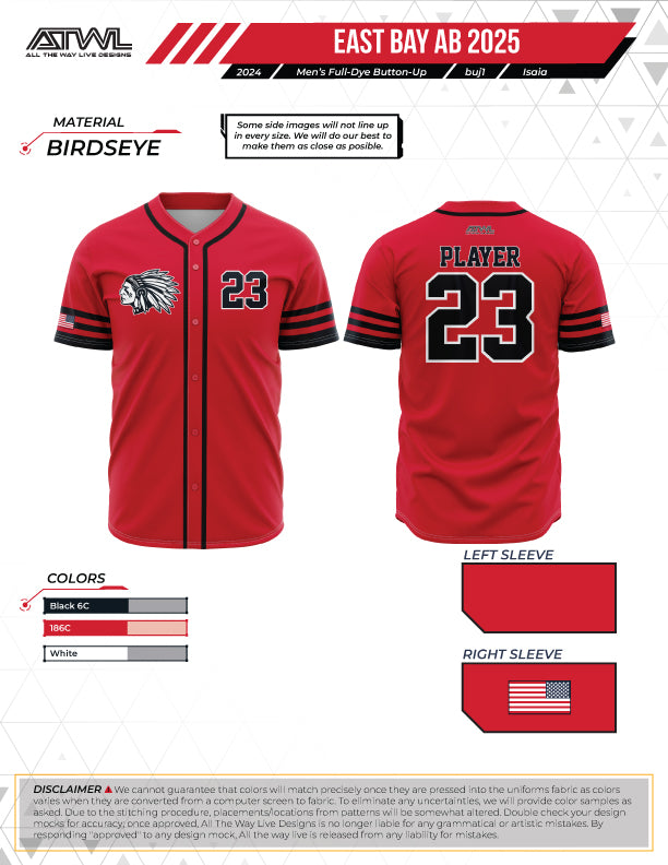 East Bay 2025 Advanced Baseball Full Dye Button Up Jersey