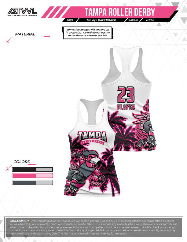 Tampa Roller Jr Derby Black Full Dye Women's Cut Racerback Jersey