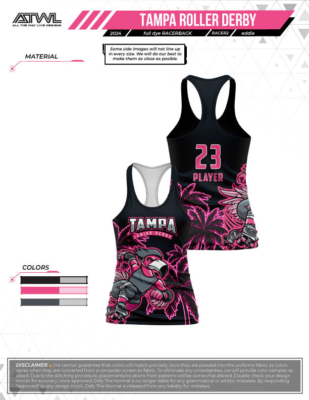 Tampa Roller Jr Derby Black Full Dye Women's Cut Racerback Jersey