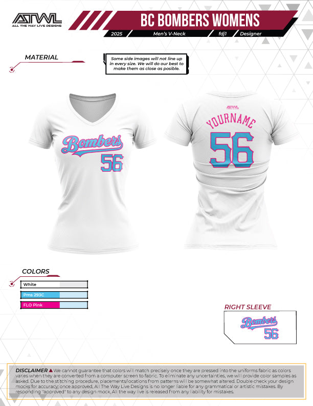Buffalo Creek Bombers Womens Bombers Sub dye jersey