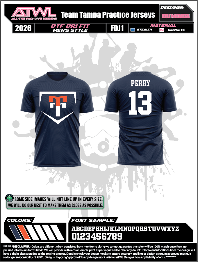Team Tampa DTF 100% Polyester Practice jerseys