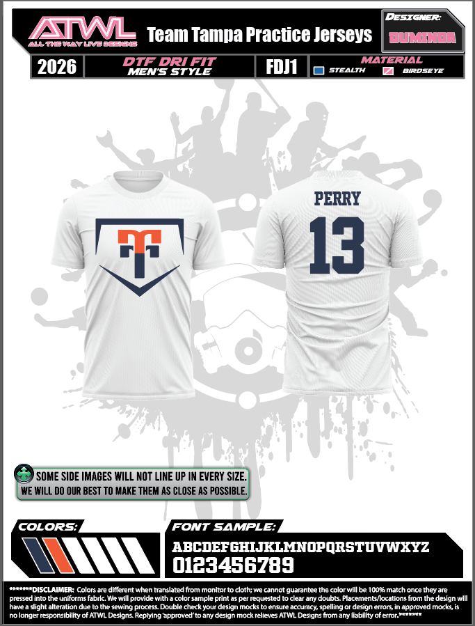 Team Tampa DTF 100% Polyester Practice jerseys