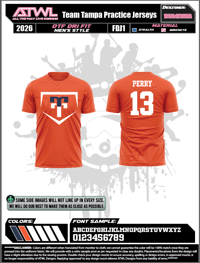 Team Tampa DTF 100% Polyester Practice jerseys