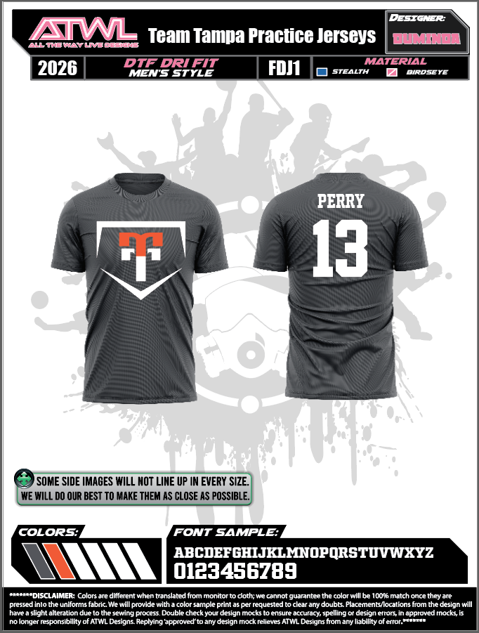 Team Tampa DTF 100% Polyester Practice jerseys