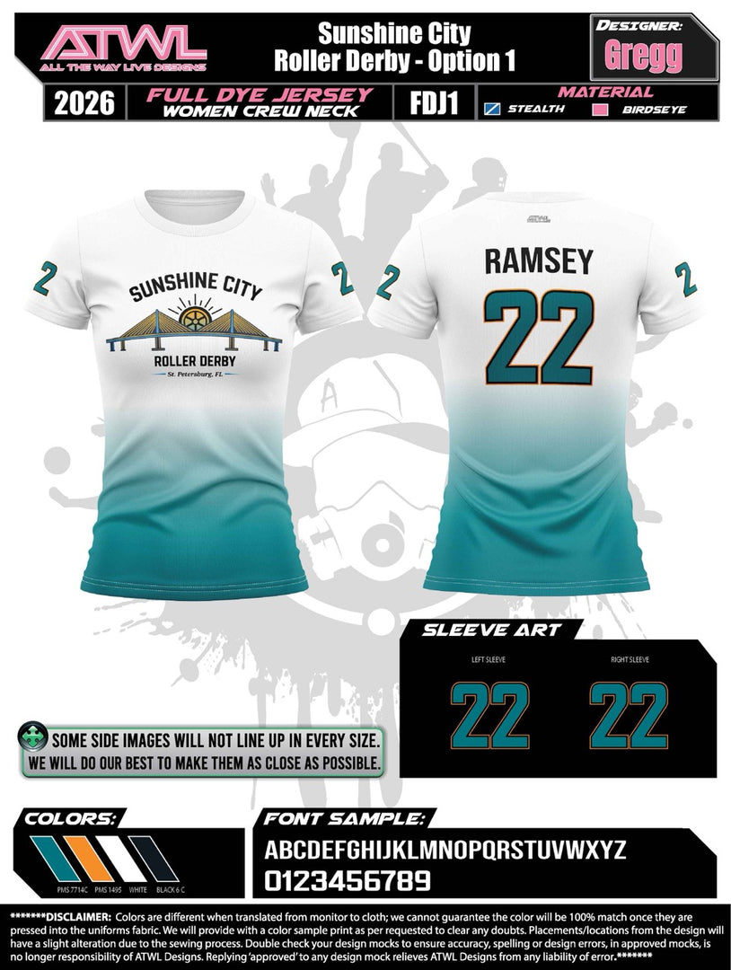 Sunshine City Roller Derby Women's Crew Cut Jersey