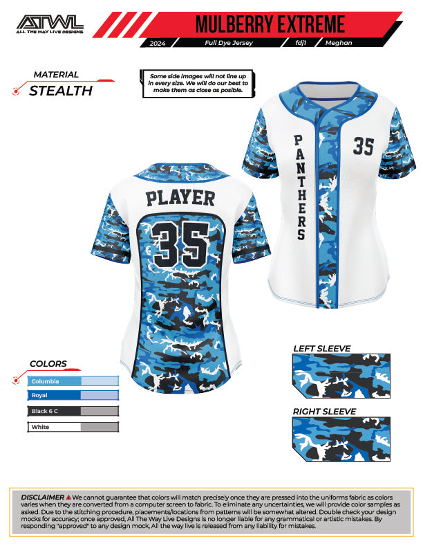 Mulberry Softball Womens Camo Full Button All Star Replica Jersey