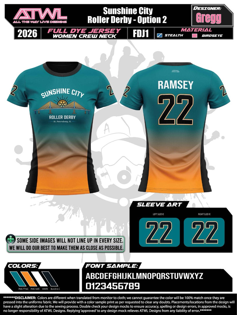 Sunshine City Roller Derby Women's Crew Cut Jersey