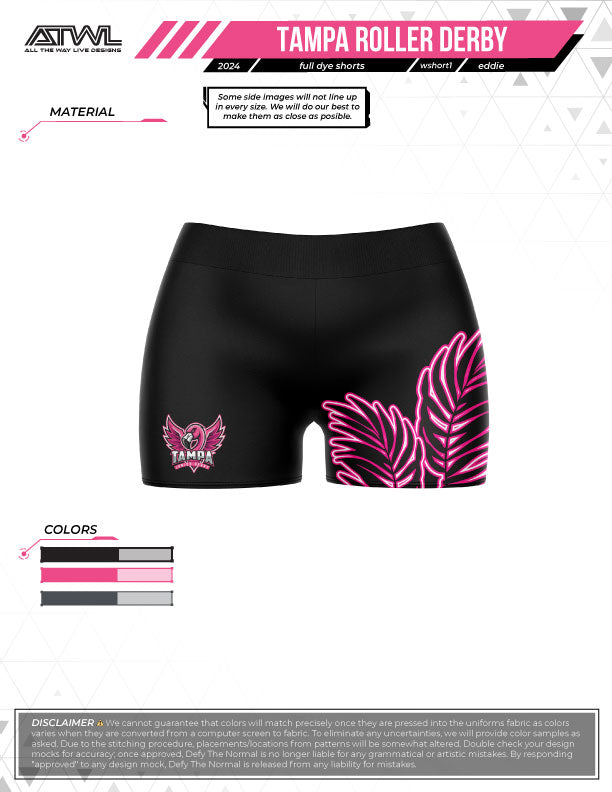 Tampa Roller Jr Derby womens cut  compression Full Dye Shorts
