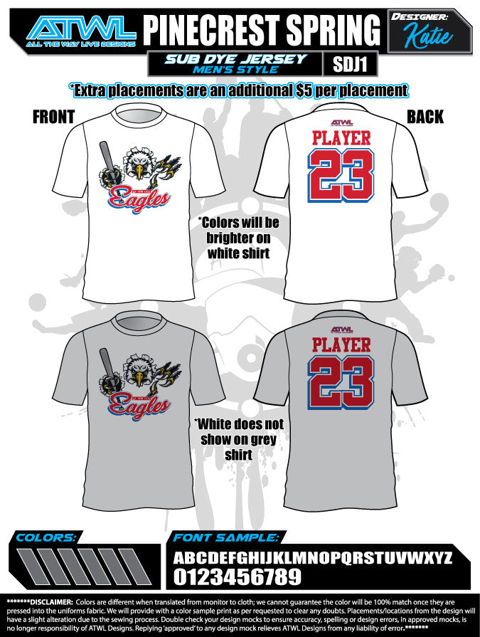 Pinecrest Spring  2021 Parent Men Sub dye Jerseys