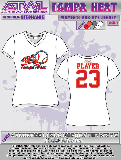 Tampa Heat Womens Sub dye Jersey