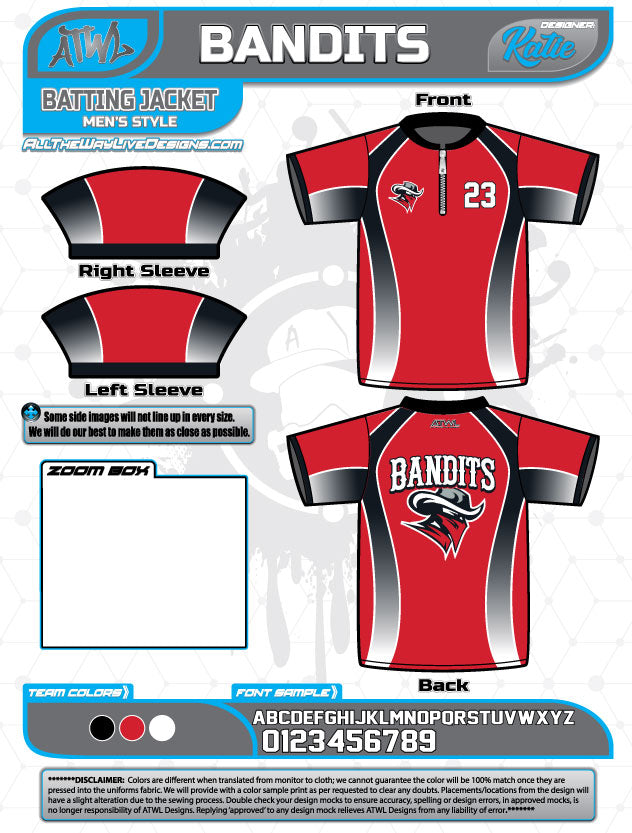 Bandits Baseball 11U Full Dye Batting Jacket