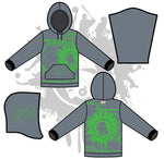 Load image into Gallery viewer, ALL THE WAY LIVE SPLASH CHARCOAL/NEON GREEN UNISEX HOODY
