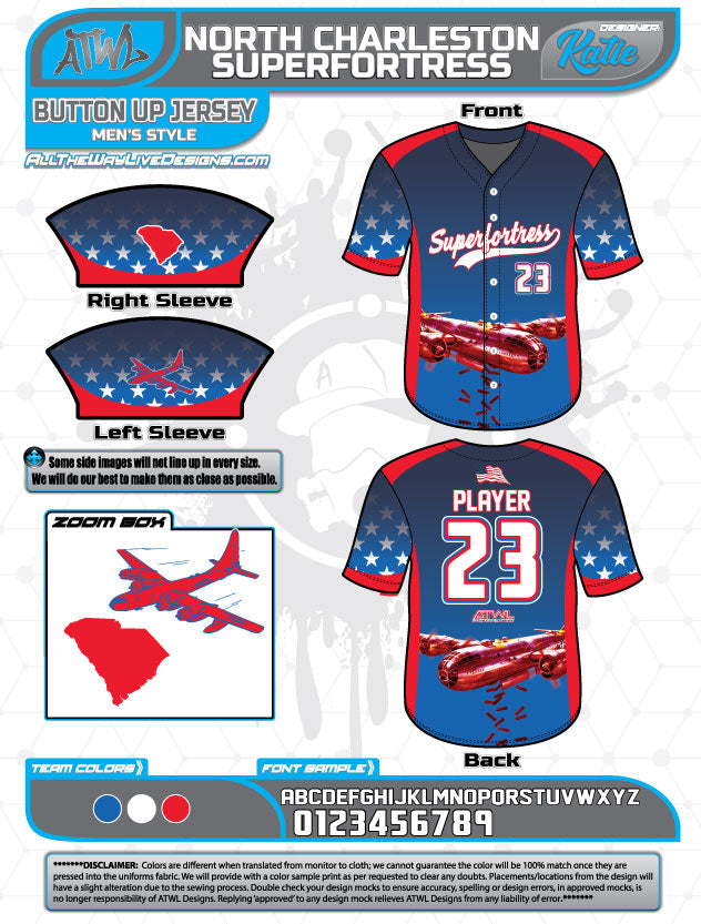 North Charleston Superfortress Full Dye Button Up Jerseys