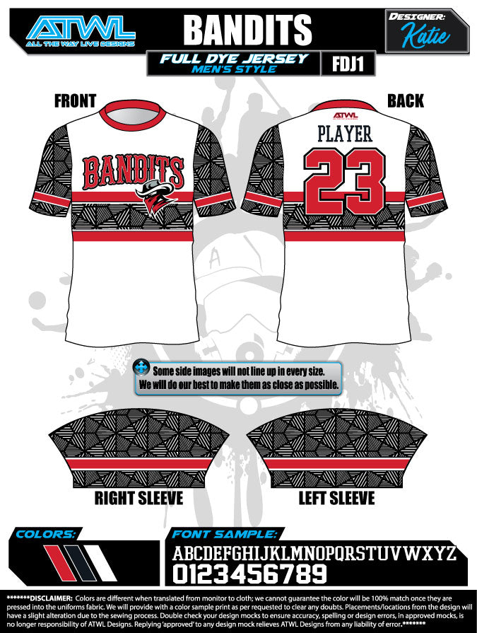 Bandits 8U Full Dye Jerseys