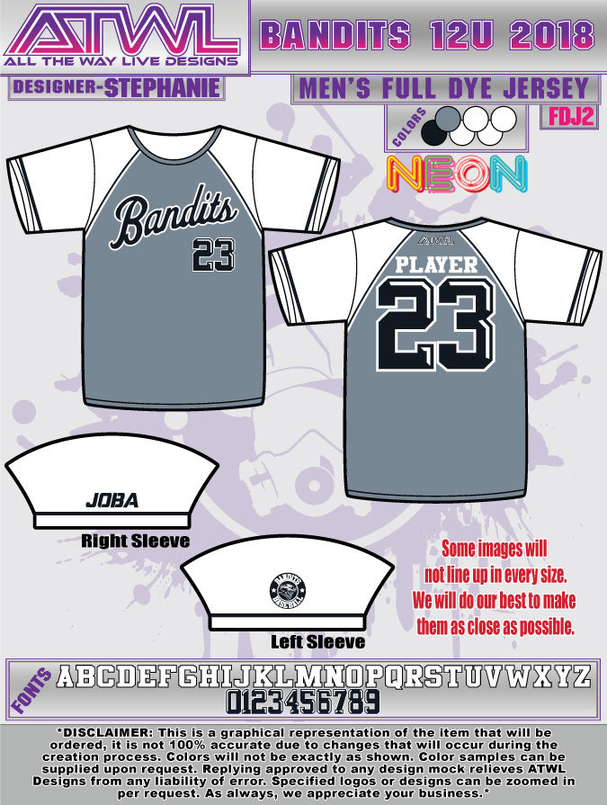 Bandits 12U Full Dye Jersey (Fall 2018)