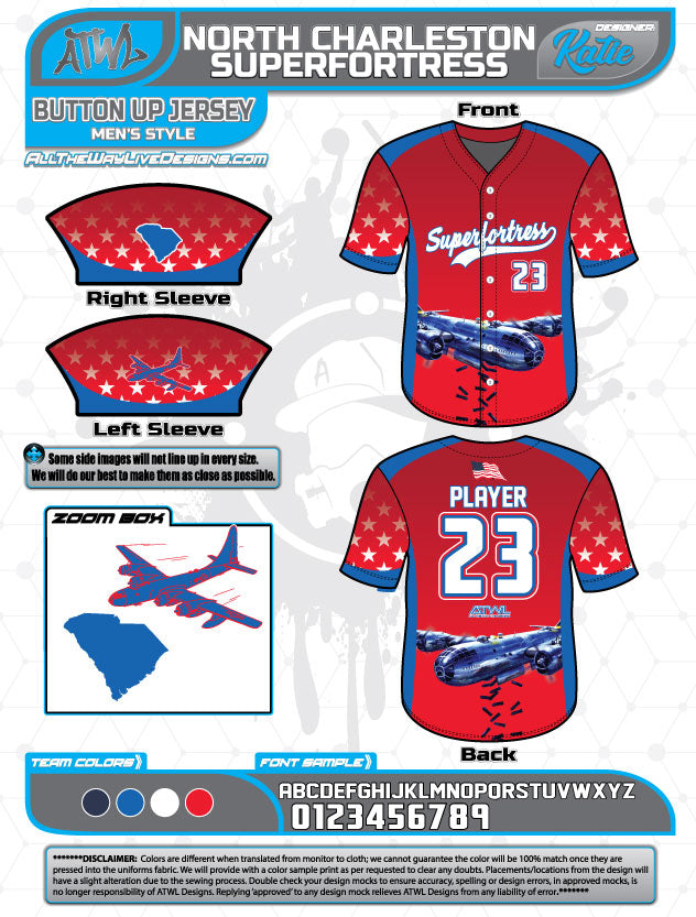 North Charleston Superfortress Full Dye Button Up Jerseys