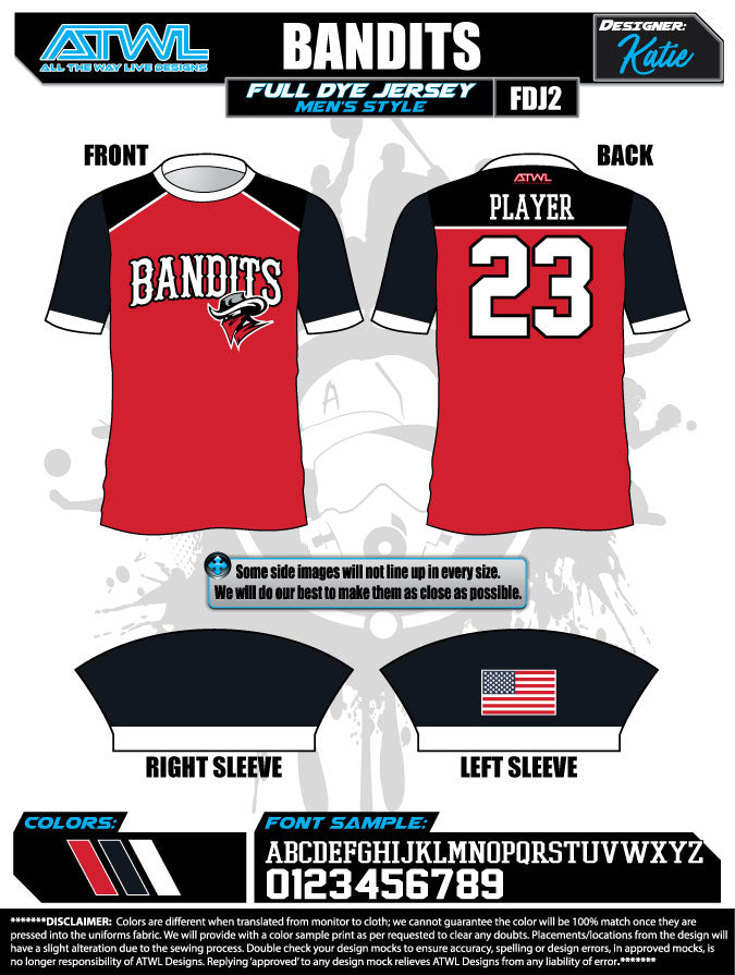 Bandits 8U Full Dye Jerseys