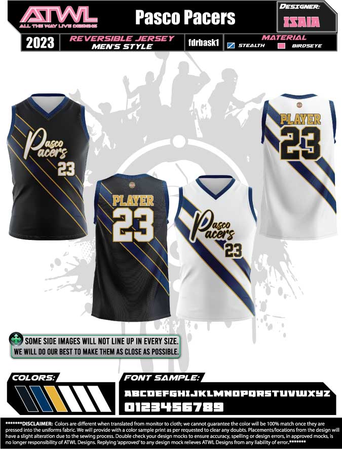 Pasco Pacers Full Dye Reversible Basketball Jersey
