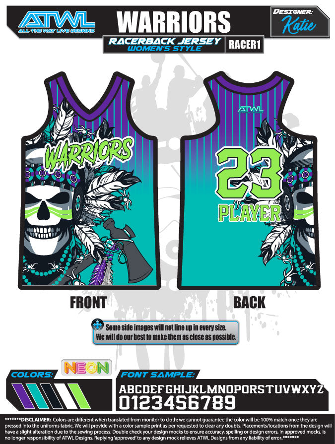 Warriors Full Dye Women's Racerback Jersey