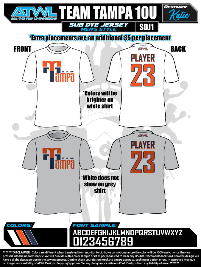 Team Tampa Men's Sub Dye Jerseys