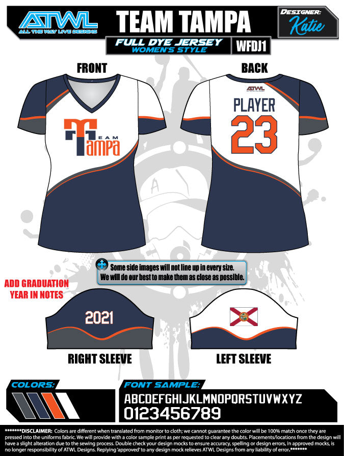 Team Tampa White Women's Full Dye Jersey