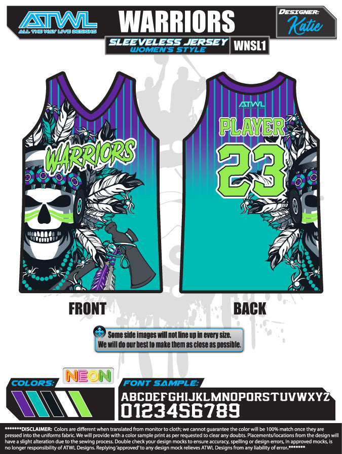 Warriors Full Dye Women's Sleeveless Jersey